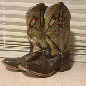 Johnny Ringo arrow western boot cowboy cowgirl square toe brown tan embroidered